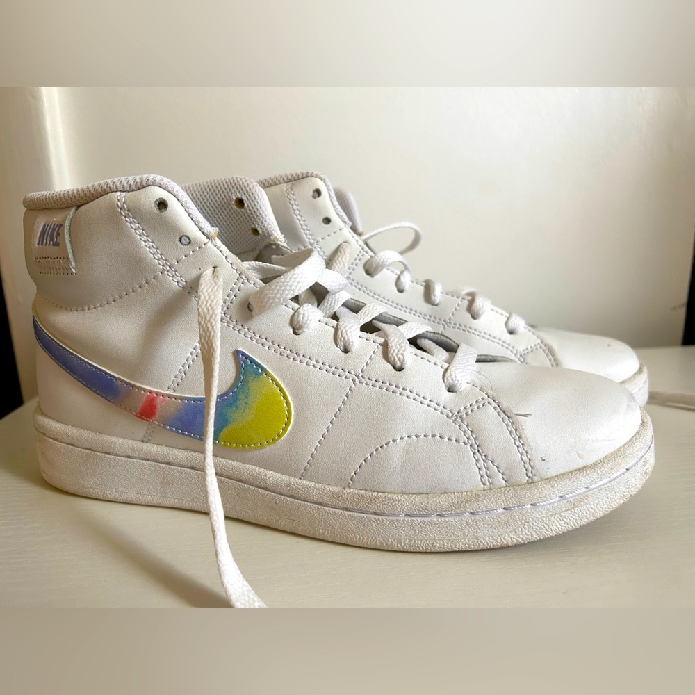 White Nike sneakers with tie dye detail